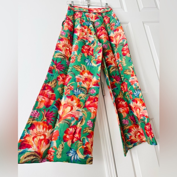 Farm Rio Tie-Front Linen Blend Floral Wide-Leg Pants - Picture 12 of 16